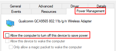 Uncheck Power Managent