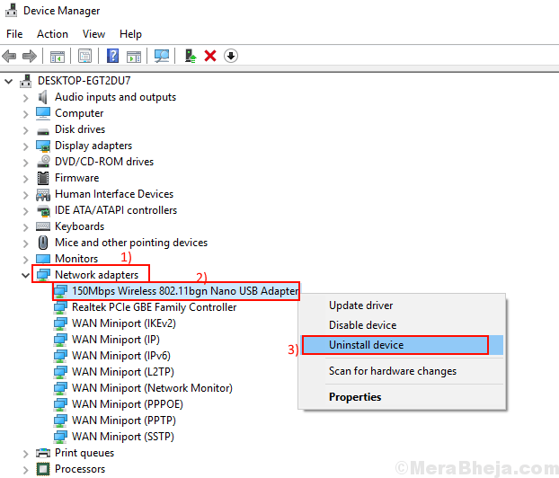 Unistall Network Adapter