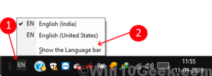 How to show or hide Input Indicator and Language Bar in Windows 10