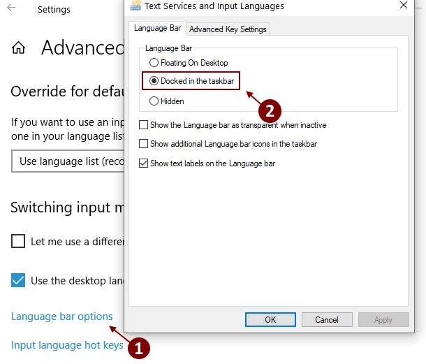 Language Bar Options Min