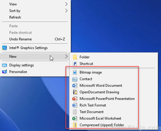 change right click new menu windows 10