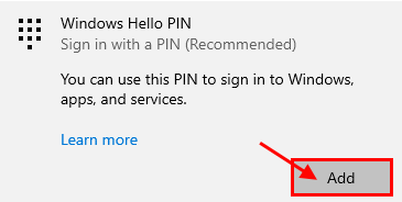 cannot add pin windows 10