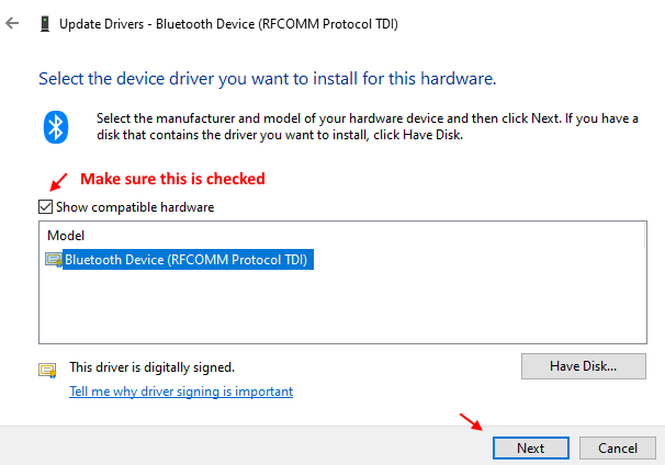 manual bluetooth driver update windows 10