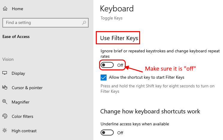 Turn Off Filter Keys