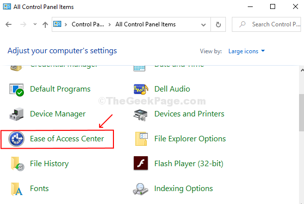 Click On Ease Of Access Center In Large Icons View