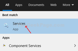 Click On Windows Icon, Type Services In The Search Box, Click On The Result
