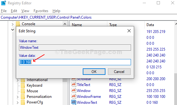 Enter The Rgb Value In The Value Data Field In Windows Text
