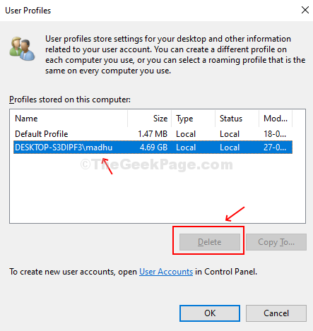 In The User Profiles Window, Select The User Profile You Want To Delete, Click On Delete Button