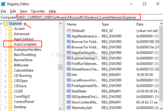 Navigate To The Registry Key, Under Explorer Folder, Click On Autocomplete