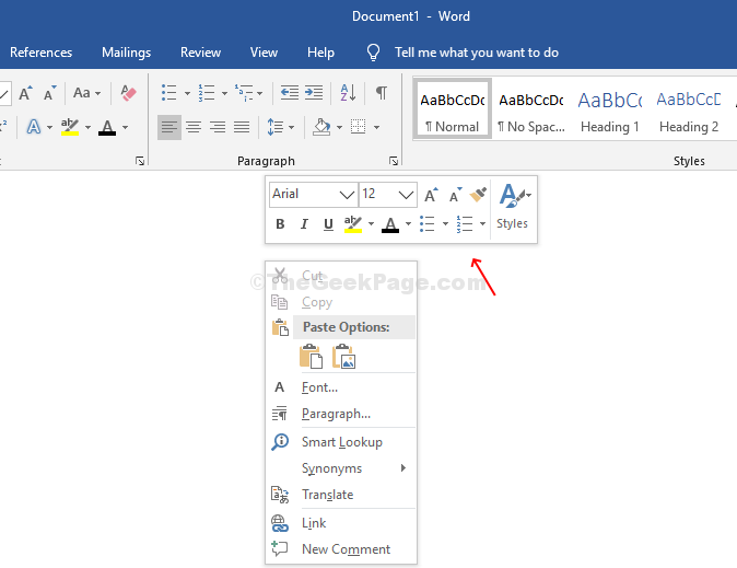 Right Click Mini Tool Bar In Word