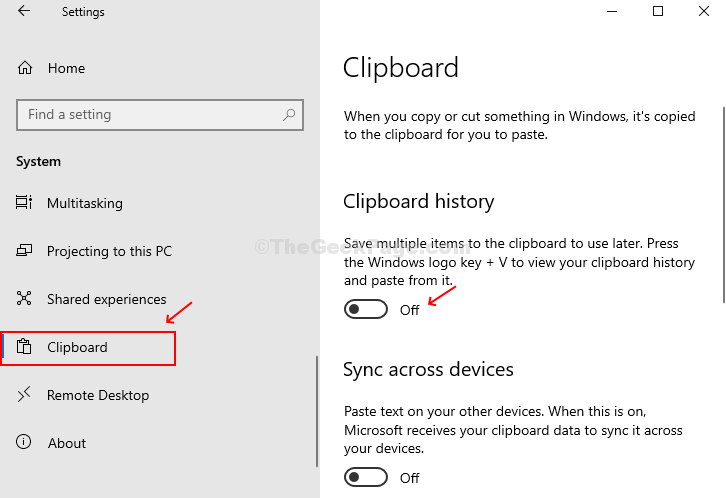 Scroll Down To Clipboard, Turn Off Clipboard History