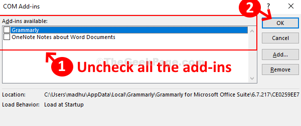 Com Add Ins Uncheck All Ok