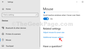 Devices Mouse Related settings Additional mouse options