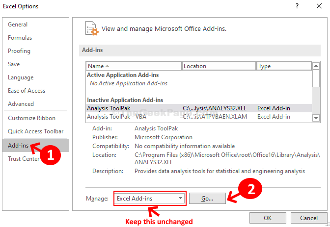 Excel Options Add Ins Manage Go