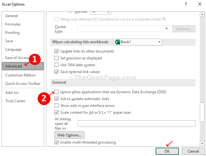 Excel Options Advanced Uncheck Ignore Other Applications That Use Dynamic Data Exchange (dde)