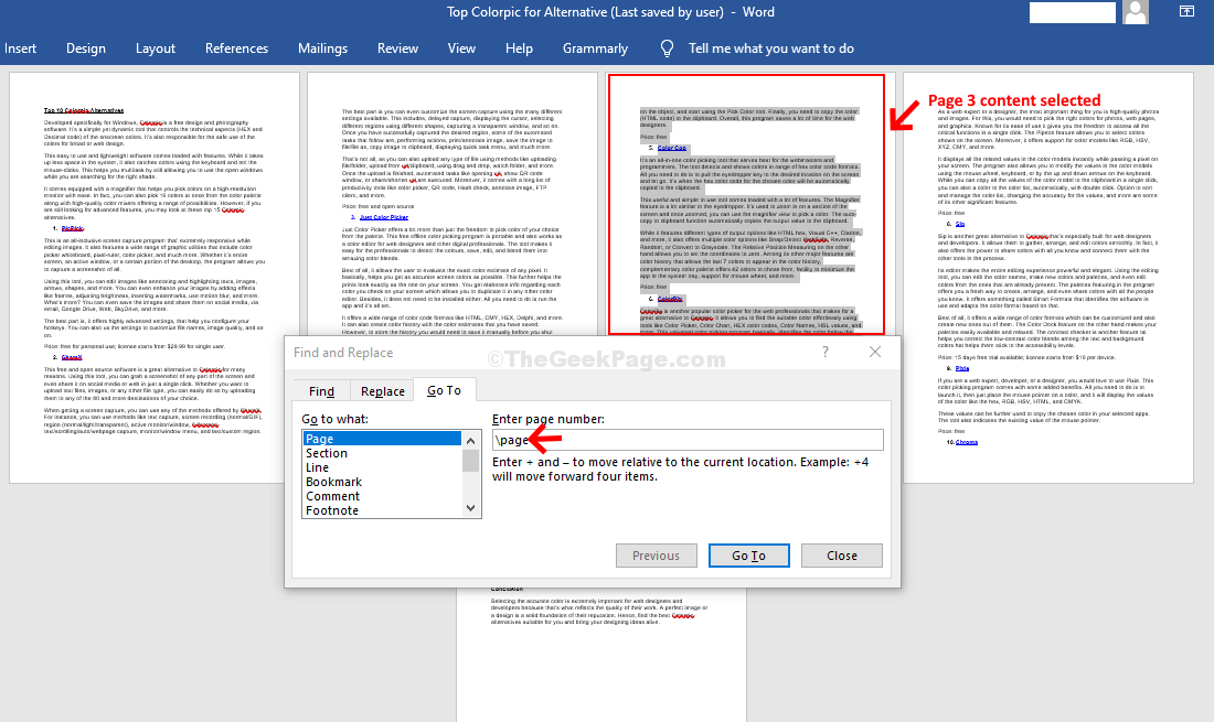 Find And Replace Propmt Enter Page Number Field Type Page Enter