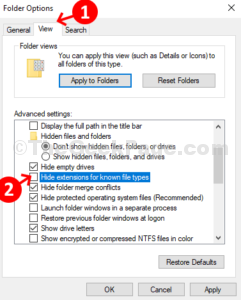 Folder Options View Tab Uncheck Hide Extension For Known File Types