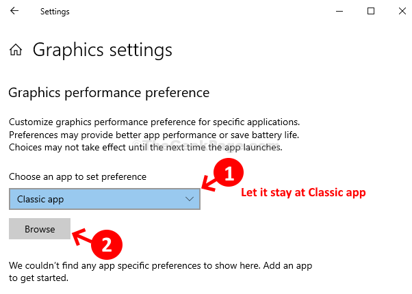 Graphics Settings Window Choose An App To Set Preference Browse