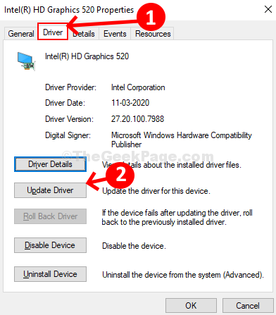 Graphics Card Properties Dialog Driver Tab Update Driver