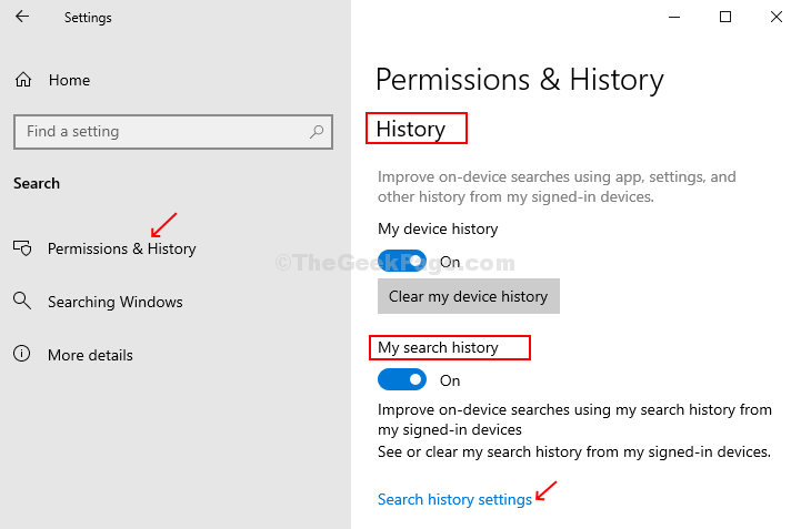 In The Search Window, Click On Permissions & History, Click On Sarch History Settings