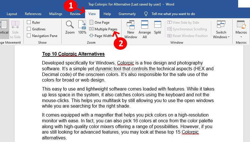 Ms Word View Tab Multiple Pages