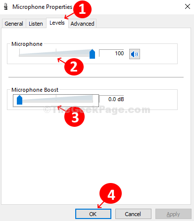 Microphone Properties Levels Tab Microsphone Slider Up Microphone Boost Slider Dow