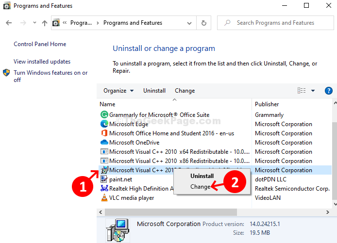 uninstall microsoft visual c++