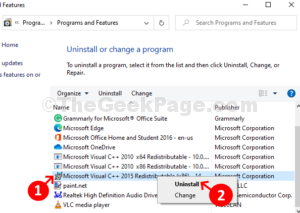 Microsoft Visual C installer right click Change