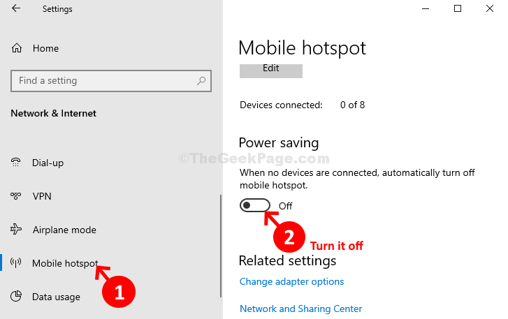 Network & Internet Mobile Hotspot Power Saving Turn Off