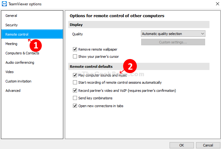 Options Remote Control Remote Control Defaults Check Play Computer Sounds And Music