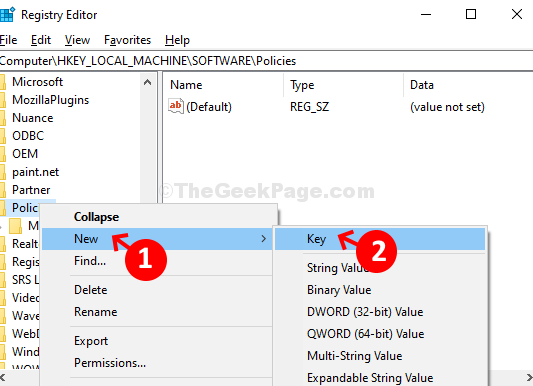 Policies Right Click New Key