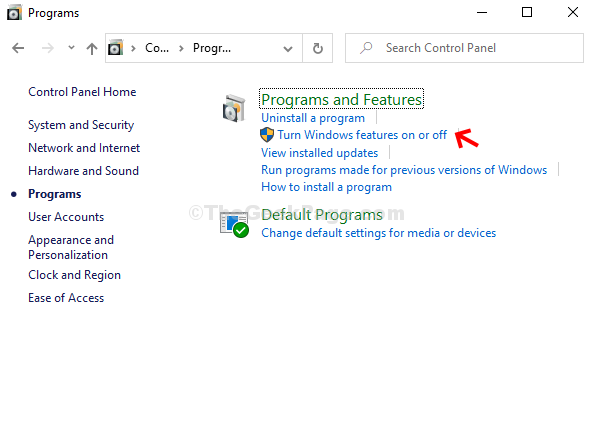 Programs Programs And Features Turn Windows Features On Or Off