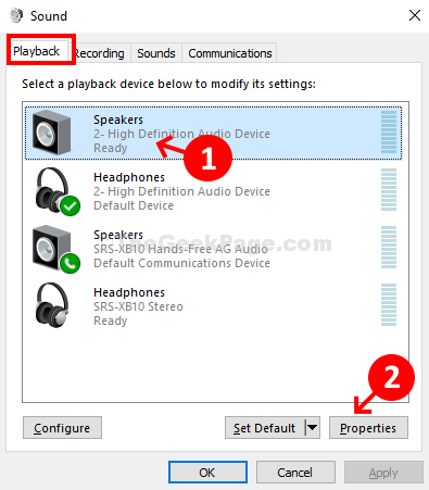Sound Playback Speakers Properties