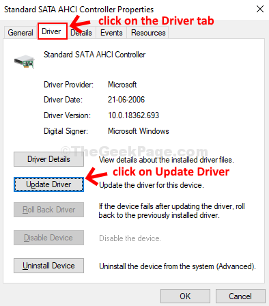 Standard Sata Ahci Controllers Properties Driver Tab Update Driver