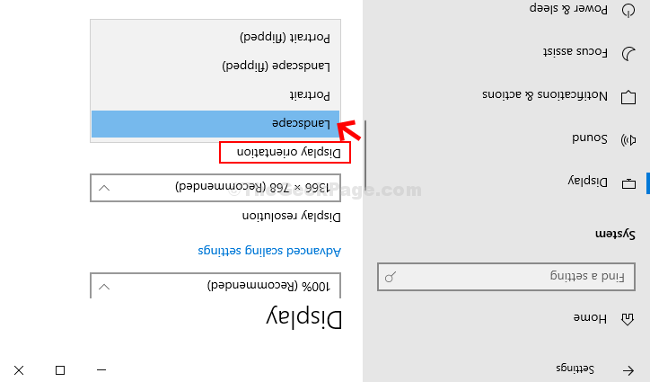 System Display Display Orientation Landscape