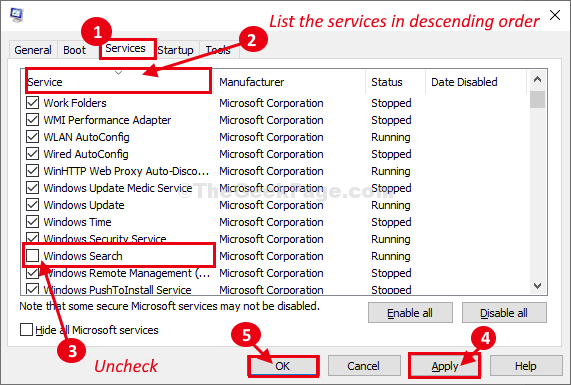 System Config Windows Search Disabled
