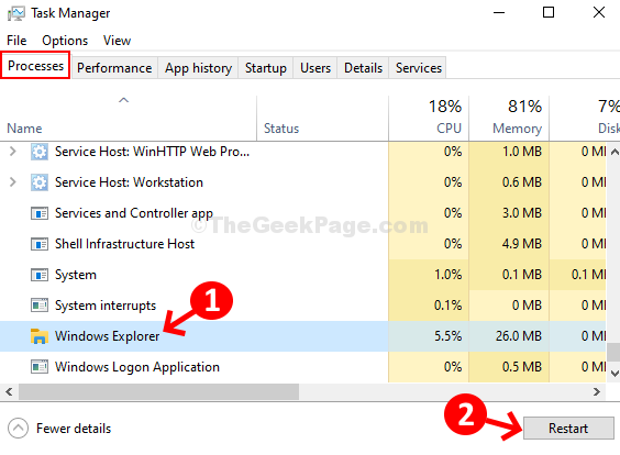 Task Manager Processes Windows Explorer Restart