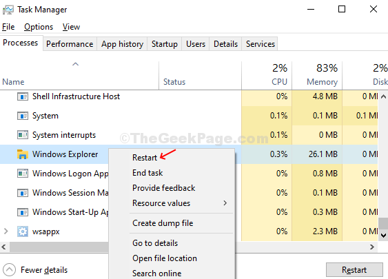 Task Manager Processes Windows Explorer Right Click Restart