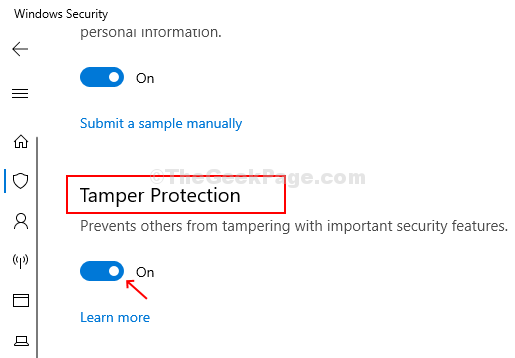 Virus & Threat Protection Settings Tamper Protection Turn On Slider