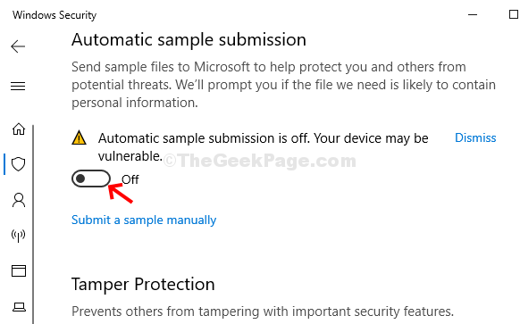 Virus & Threat Protection Settings Turn Off Automatic Sample Submission