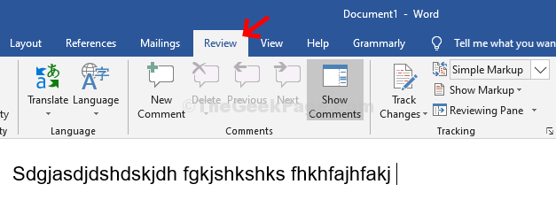 Word Review Tab