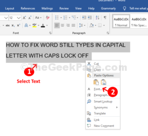 Word Select Text Right Click Font
