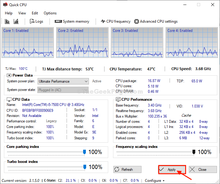 Quick CPU Advanced CPU settings