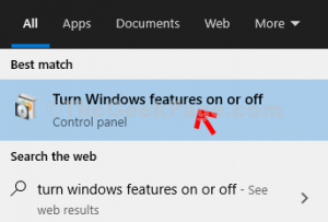 desktop start turn windows features on or off click on result