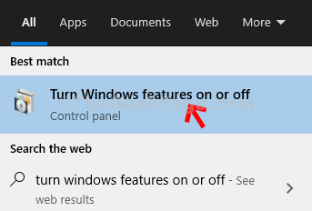 Desktop Start Turn Windows Features On Or Off Click On Result