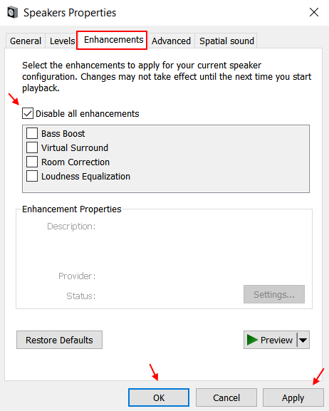 Disable Enhancements