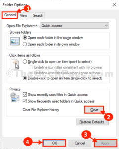 Quick Access Clear Folder Options