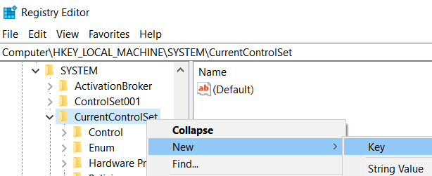 Щелкните правой кнопкой мыши новый ключ
