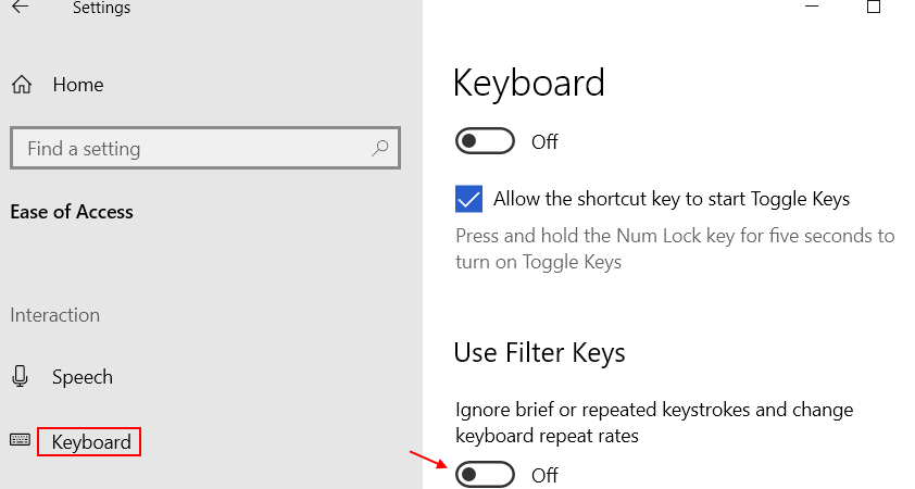 Turn Off Filter Keys