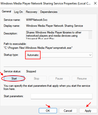 Windows Media Player Service Min